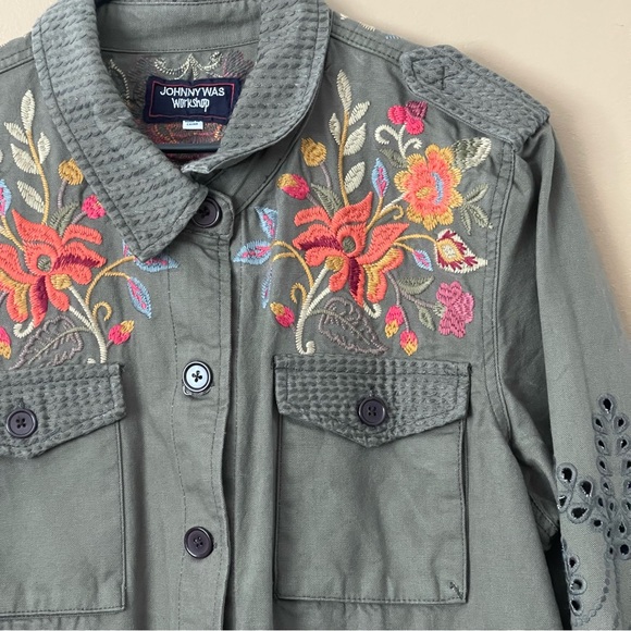 Johnny Was Workshop Violette Eyelet Embroidered Military Jacket size XL - Picture 6 of 13